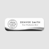 ロゴ名タイトル白黒フェイクシルバーグラデーション 名札 (正面)