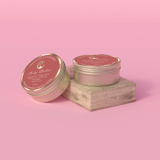 ロゴ名体バター化粧品金ゴールドダークピンク ラウンドシール