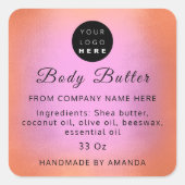 ロゴ名体バター化粧石鹸オレンジピンク スクエアシール (正面)