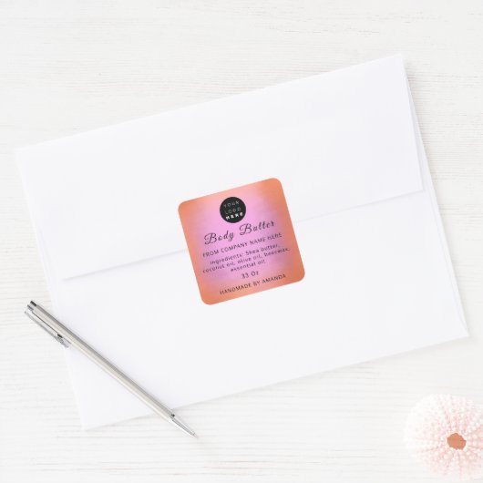 ロゴ名体バター化粧石鹸オレンジピンク スクエアシール (封筒)