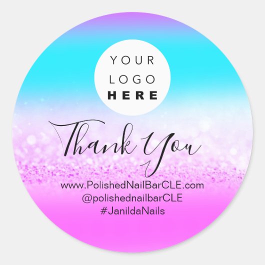 ロゴ名感謝していショッピンググリッター自筆図 ラウンドシール (正面)