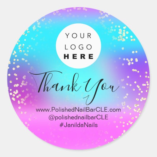 ロゴ名感謝してい金ゴールド紙吹雪自筆図 ラウンドシール (正面)