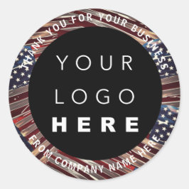 ロゴ名US Flag American Thank You Name ラウンドシール