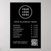 ロゴ営業時間QRコードブラック ポスター (正面)