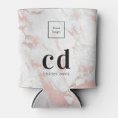 ロゴ大理石バラ金ゴールドホワイトビジネスモノグラム 缶クーラー (正面)