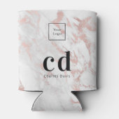 ロゴ大理石バラ金ゴールドホワイトビジネスモノグラム 缶クーラー (裏面)