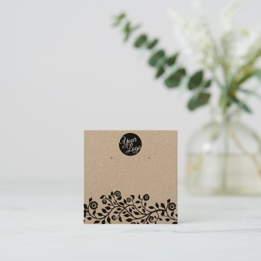 ロゴ大素朴ブライダルイヤリング表示カード スクエア名刺 (スタンド正面)