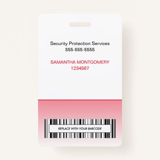 ロゴ従業員の写真名バーコードグラデーション赤ID バッジ (裏面)