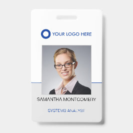 ロゴ従業員の写真名バーコード青グレーID バッジ