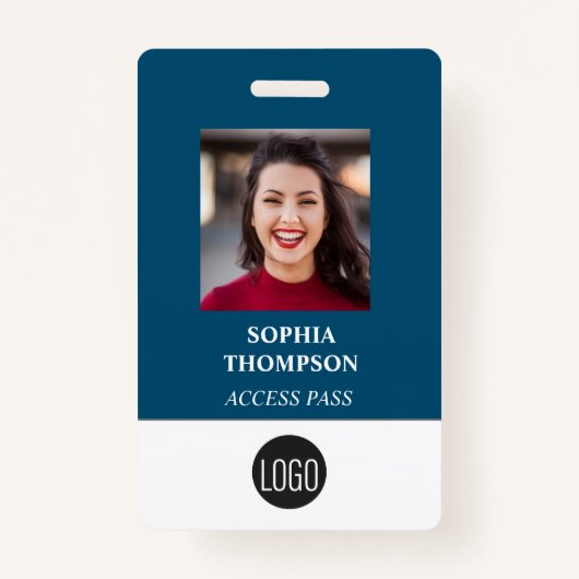 ロゴ従業員名写真バーコード青 バッジ (正面)