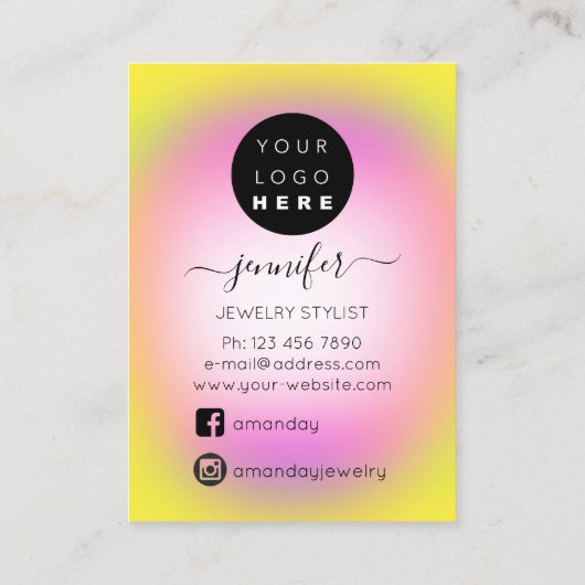 ロゴ手作りジュエリーカードイエローピンク 名刺 (裏面)