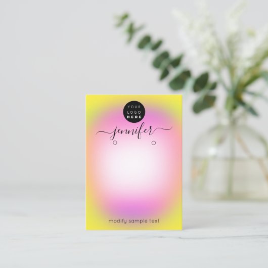 ロゴ手作りジュエリーカードイエローピンク 名刺 (スタンド正面)