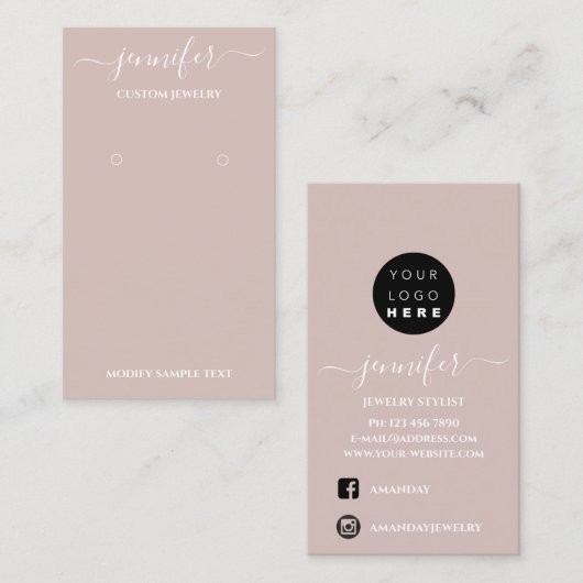 ロゴ手作りジュエリーカードスモーキーバラ 名刺 (正面/裏面)