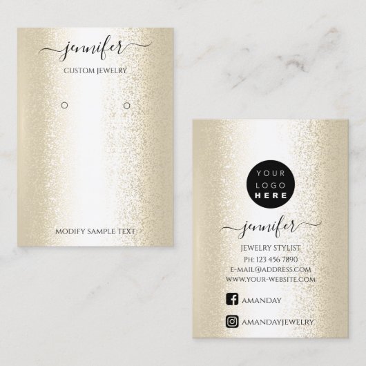 ロゴ手作りジュエリーカードセピア金ゴールド 名刺 (正面/裏面)