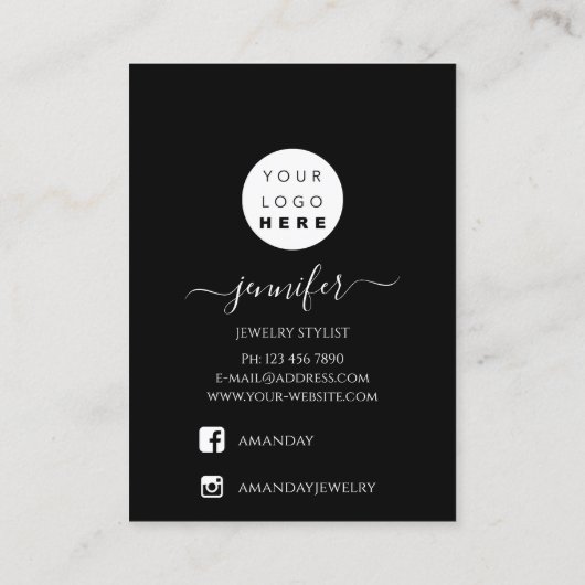 ロゴ手作りジュエリーカードミニマリズム白黒 名刺 (裏面)
