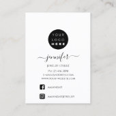 ロゴ手作りジュエリーカードミニマリズム白 名刺 (裏面)