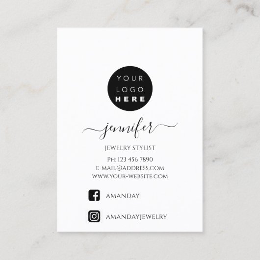 ロゴ手作りジュエリーカードミニマリズム白 名刺 (裏面)