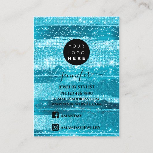 ロゴ手作りジュエリーカード海ストライプ 名刺 (裏面)