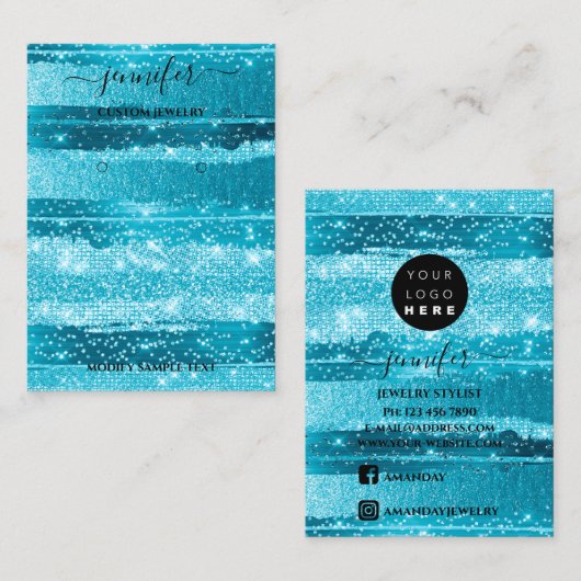 ロゴ手作りジュエリーカード海ストライプ 名刺 (正面/裏面)