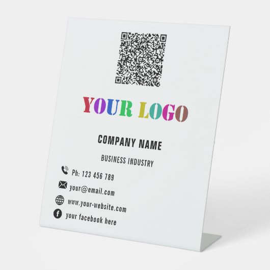 ロゴ文字とQRコードペデスタル署名テンプレート 台座サイン (正面)