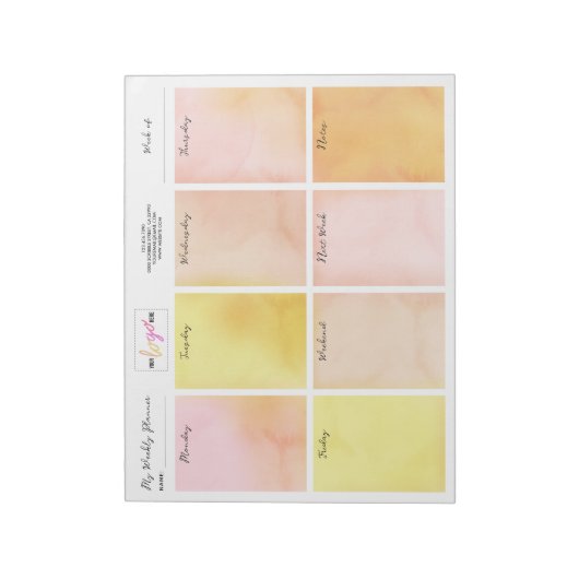 ロゴ水彩ピンクイエローデスクウィークリープランナー ノートパッド (回転)