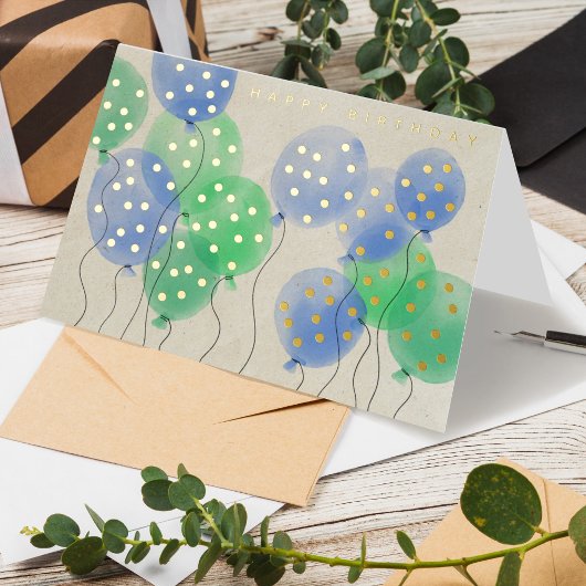 ロゴ水彩風船事業ハッピーバースデー 箔グリーティングカード