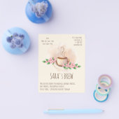 ロゴ水色コーヒーマグと花のカフェ チラシ (シングル)