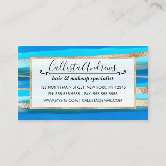 ロゴ海ブルー金ゴールド抽象芸術絵を描ストライプの 名刺 (裏面)