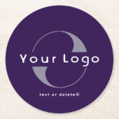 ロゴ深いパープル+ホワイト文字会社事業 ラウンドペーパーコースター (正面)