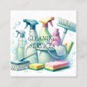 ロゴ清掃サービス水のカラーコマーシャル スクエア名刺 (正面)