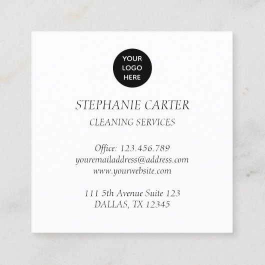 ロゴ清掃サービス水のカラーコマーシャル スクエア名刺 (裏面)