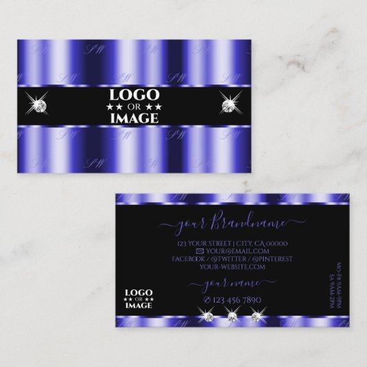 ロゴ王室の付きシマーリーブルーブラックスパークルジュエリー 名刺 (正面/裏面)