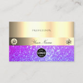 ロゴ発光金ゴールド付き高級ピンクパープルグリッター 名刺 (正面)