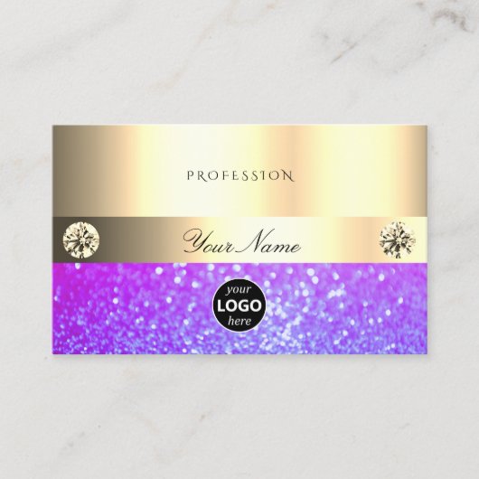 ロゴ発光金ゴールド付き高級ピンクパープルグリッター 名刺 (正面)
