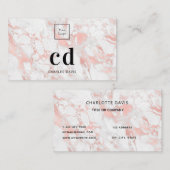 ロゴ白バラ金ゴールド大理石モノグラムのミニマリスト 名刺 (正面/裏面)