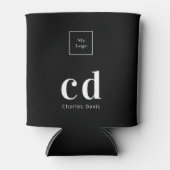 ロゴ白黒ビジネスモノグラム名 缶クーラー (正面)