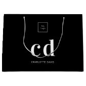 ロゴ白黒モノグラムイニシャルショッピング ラージペーパーバッグ (正面)