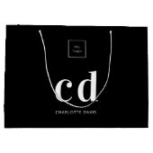 ロゴ白黒モノグラムイニシャルショッピング ラージペーパーバッグ (裏面)