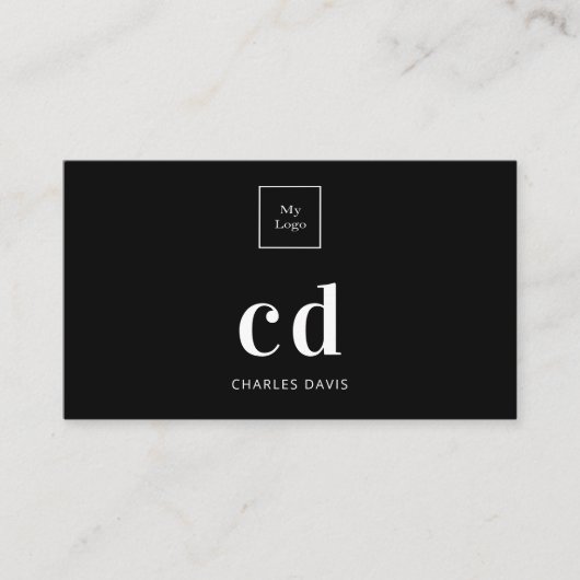 ロゴ白黒モノグラムイニシャルミニマル 名刺 (正面)