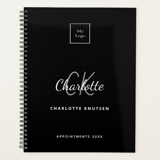 ロゴ白黒モノグラムイニシャル事業 プランナー手帳 (正面)