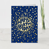 ロゴ紙吹雪ブルービジネス金ゴールドハッピーバースデー 箔グリーティングカード (正面)