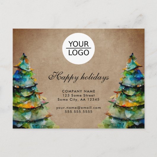 ロゴ素朴の追加カスタム文字クリスマスツリー休日 ポストカード (正面)