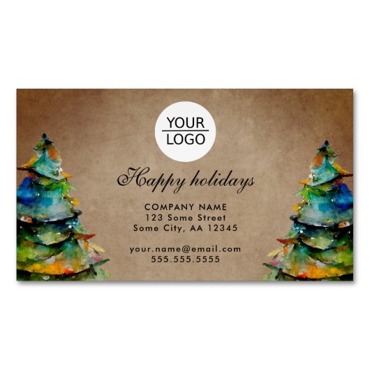 ロゴ素朴の追加カスタム文字クリスマスツリー休日 マグネット名刺 (正面)