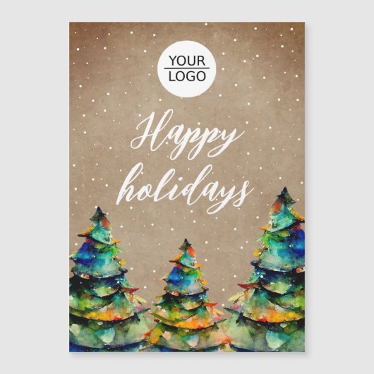 ロゴ素朴の追加クリスマスツリー会社マグネット (正面)