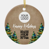 ロゴ素朴の追加QRコードのカスタム文字プロモーション セラミックオーナメント (正面)