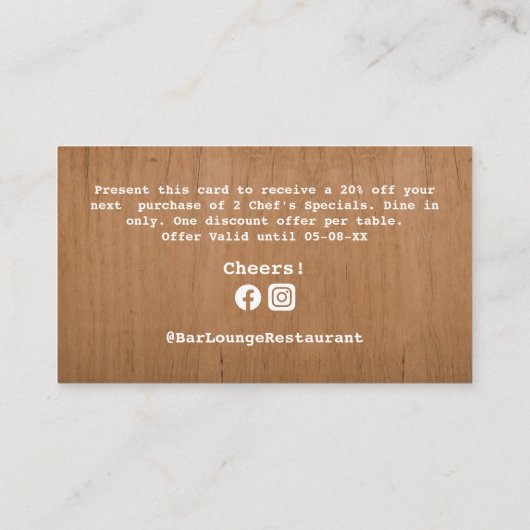 ロゴ素朴を追加バーロンゲレストラン20%オフ 割引カード (裏面)