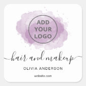 ロゴ紫色のブラシストロークタイポグラフィヘアメイクアップsq スクエアシール (正面)