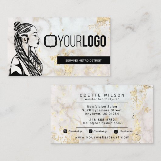 ロゴ組み立てスタイリストまたはヘア組み立てサロン 名刺 (正面/裏面)