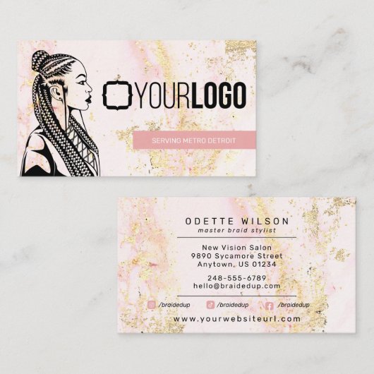 ロゴ組み立てスタイリストまたはヘア組み立てサロン 名刺 (正面/裏面)