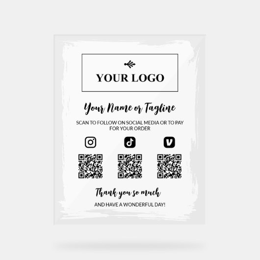 ロゴ絵を描のSNSでの支払いを白くする アクリルサイン (正面)